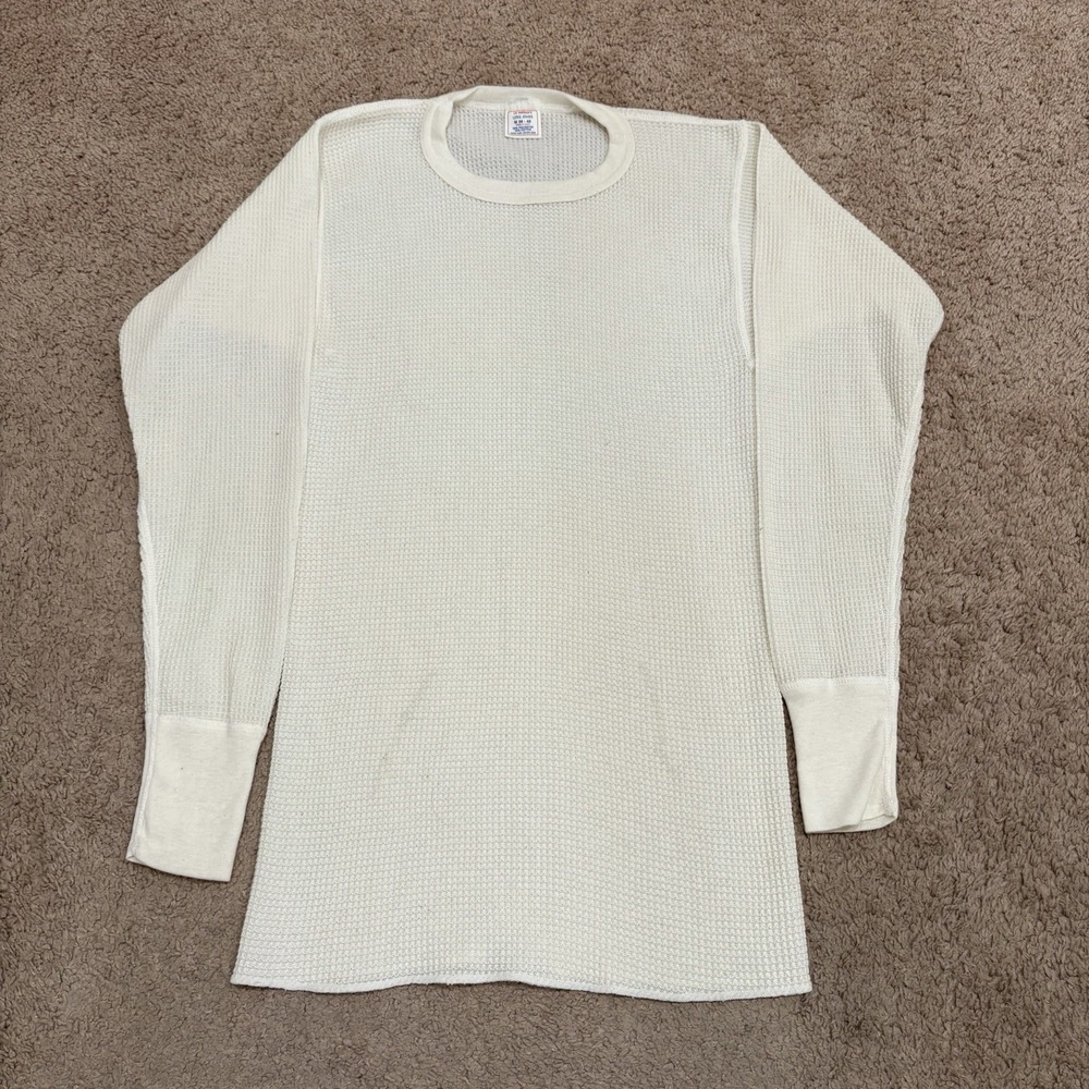 Vintage 80s J.E. Morgan's Men's White Thermal Long Sleeve Shirt Size Medium